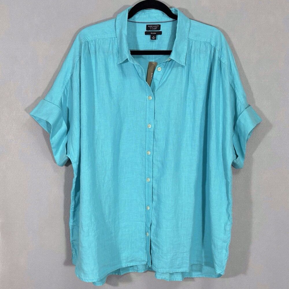 J. Crew Turquoise Button-Up Linen Blouse